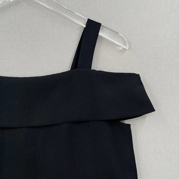 TIBI Shirt Womens 2 Black Strappy Off the Shoulder Top Button front Blouse - Picture 5 of 11